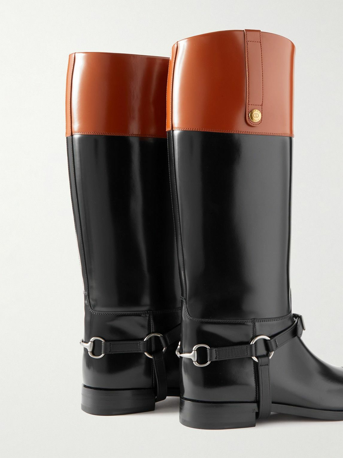 GUCCI - Zelda Two-Tone Glossed-Leather Riding Boots - Black Gucci