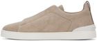 ZEGNA Taupe Canvas Triple Stitch Sneakers