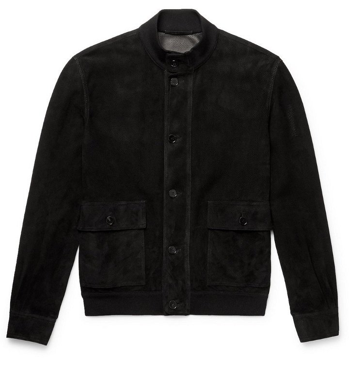 Photo: The Row - James Perforated Suede Bomber Jacket - Black