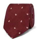 Dunhill - 7cm Paisley-Embroidered Herringbone Linen and Mulberry Silk-Blend Tie - Men - Burgundy