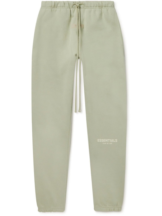 Photo: FEAR OF GOD ESSENTIALS - Slim-Fit Tapered Logo-Flocked Cotton-Blend Jersey Sweatpants - Green