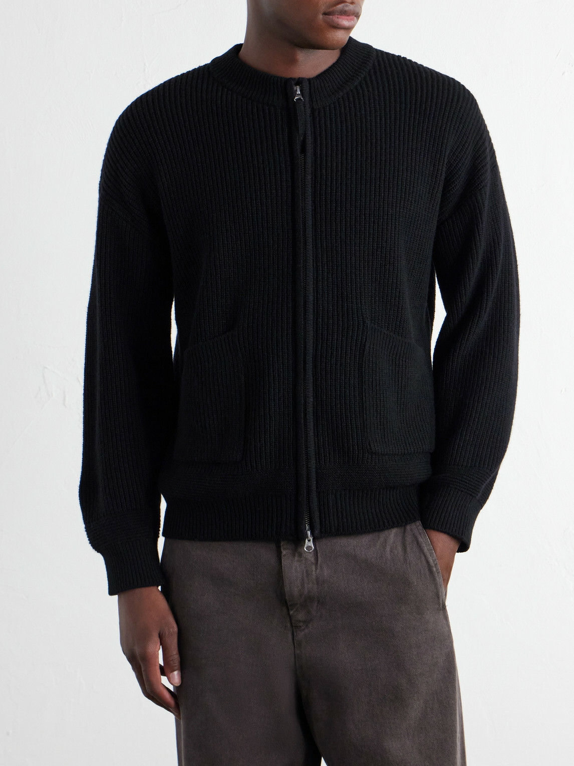 FrizmWORKS - Ribbed Wool-Blend Zip-Up Sweater - Black