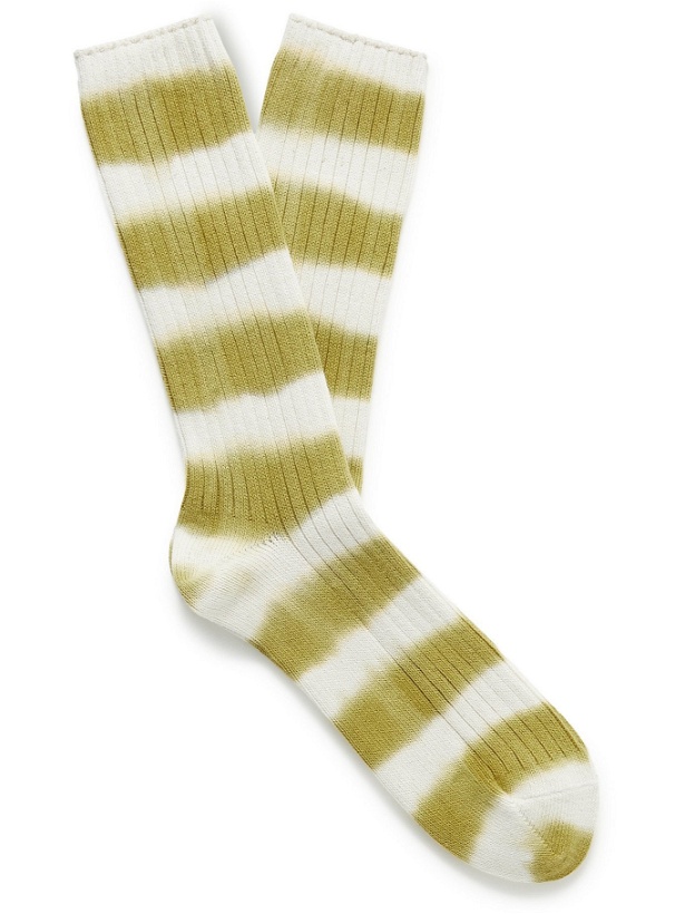 Photo: MR P. - Ribbed Tie-Dyed Striped Cotton-Blend Socks - Yellow