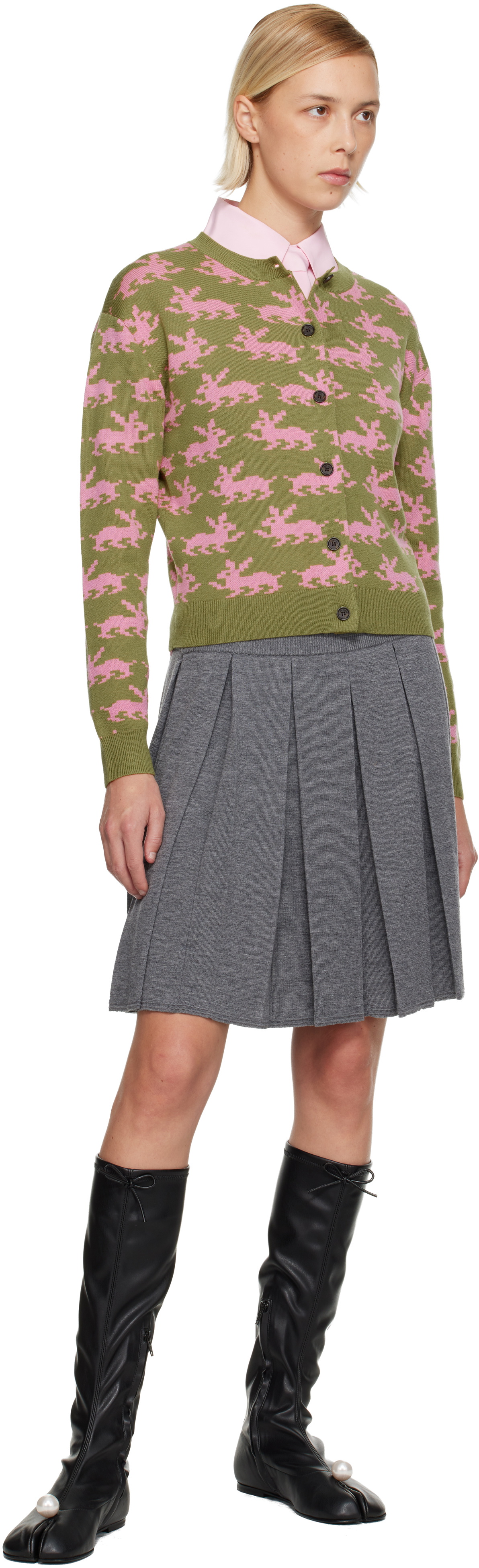 Sandy Liang Gray Fishers Midi Skirt