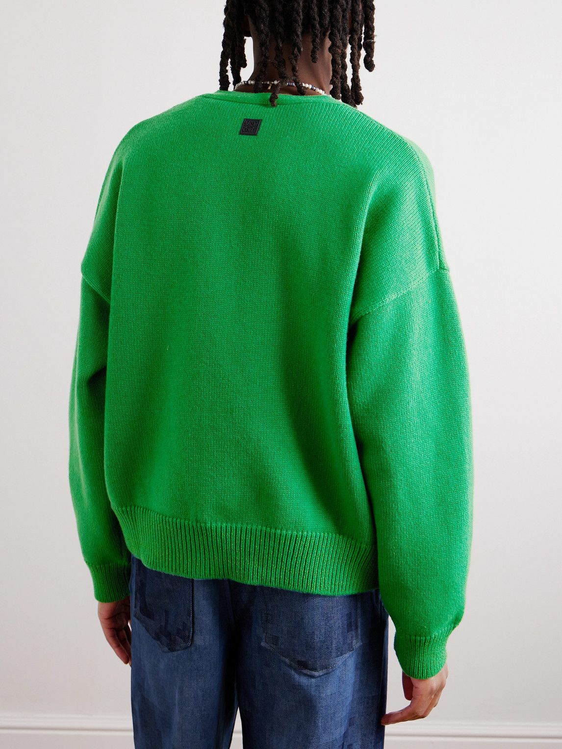 LOEWE - Appliquéd Ribbed Wool-Blend Cardigan - Green Loewe