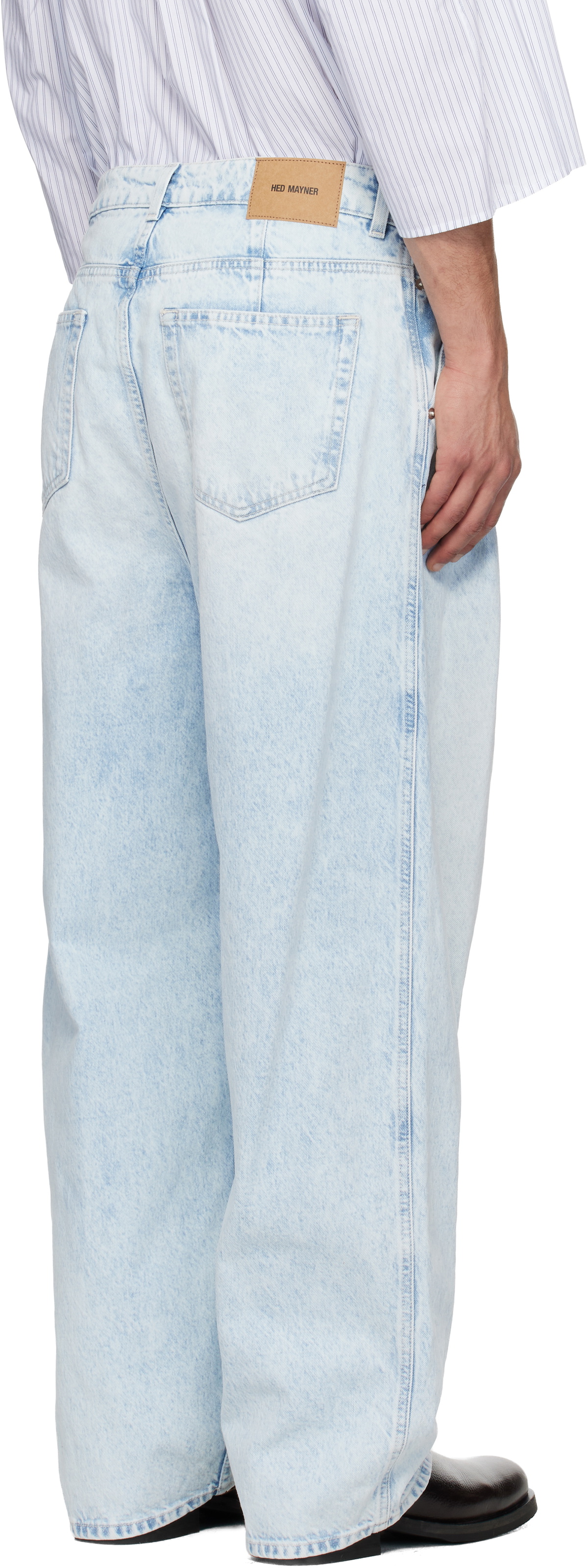 Hed Mayner Blue Light Wash Pleated Jeans