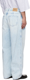 Hed Mayner Blue Light Wash Pleated Jeans