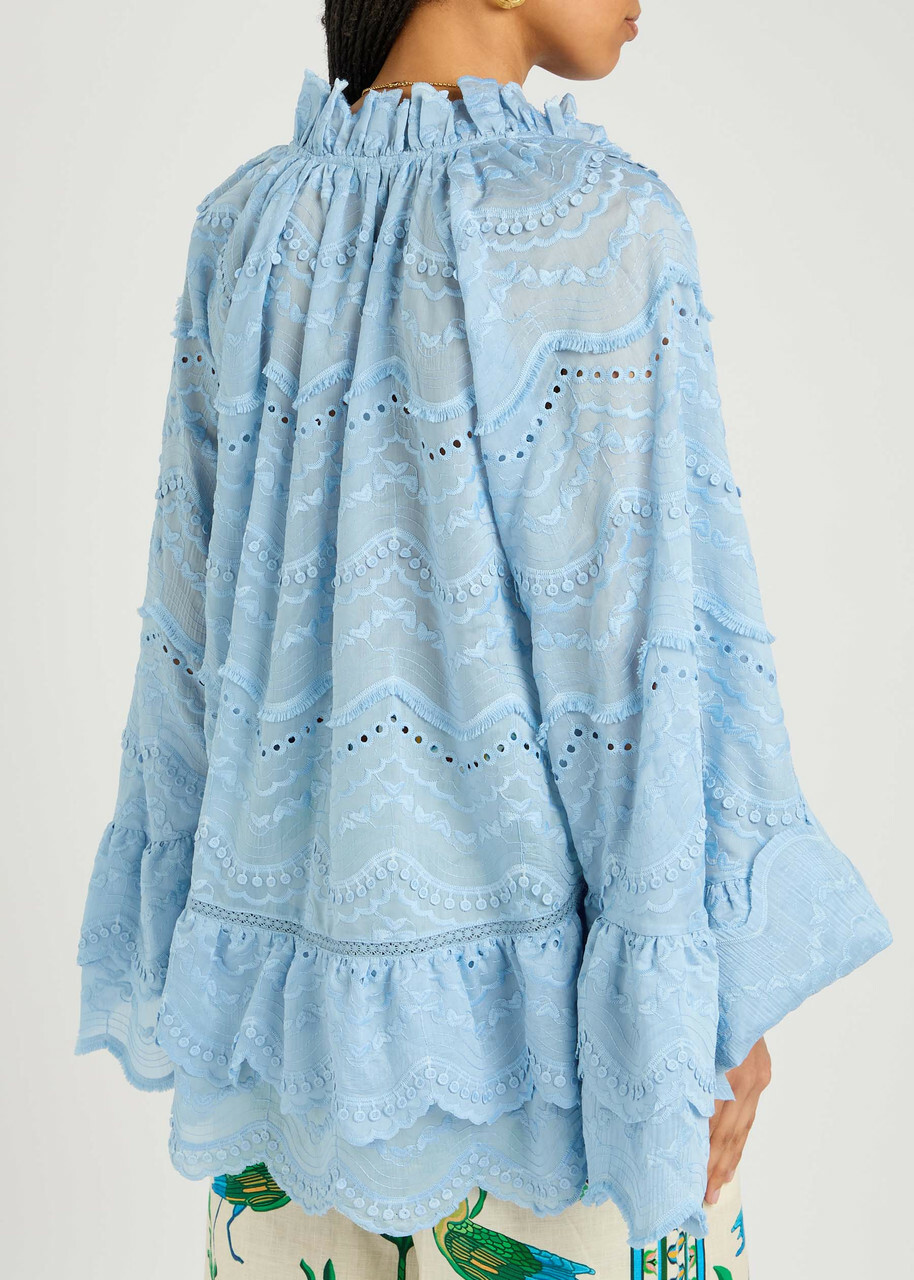Lug Von Siga Kirke Embroidered Cotton-blend Blouse Blue