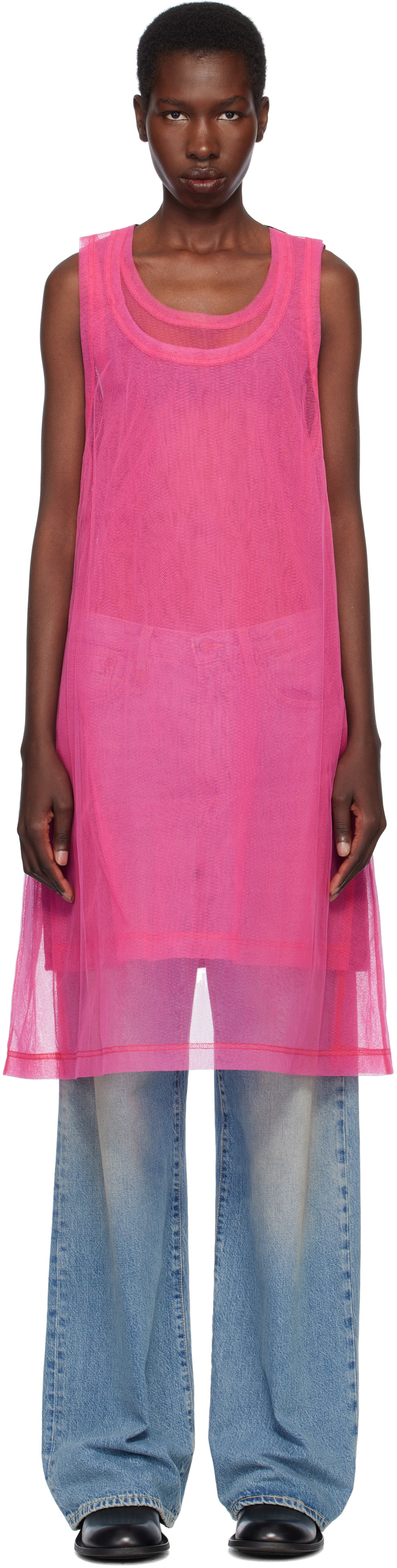 Comme des Garçons Homme Plus Black & Pink Bright Jersey & Nylon Tulle Tank Top