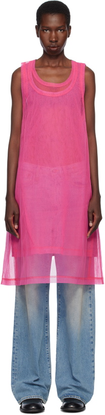 Photo: Comme des Garçons Homme Plus Black & Pink Bright Jersey & Nylon Tulle Tank Top