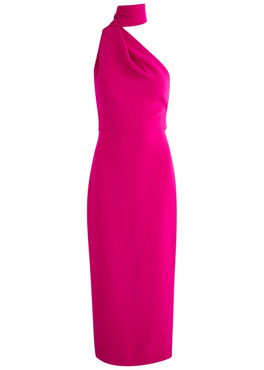 Solace London Samira One-shoulder Scarf-effect Midi Dress