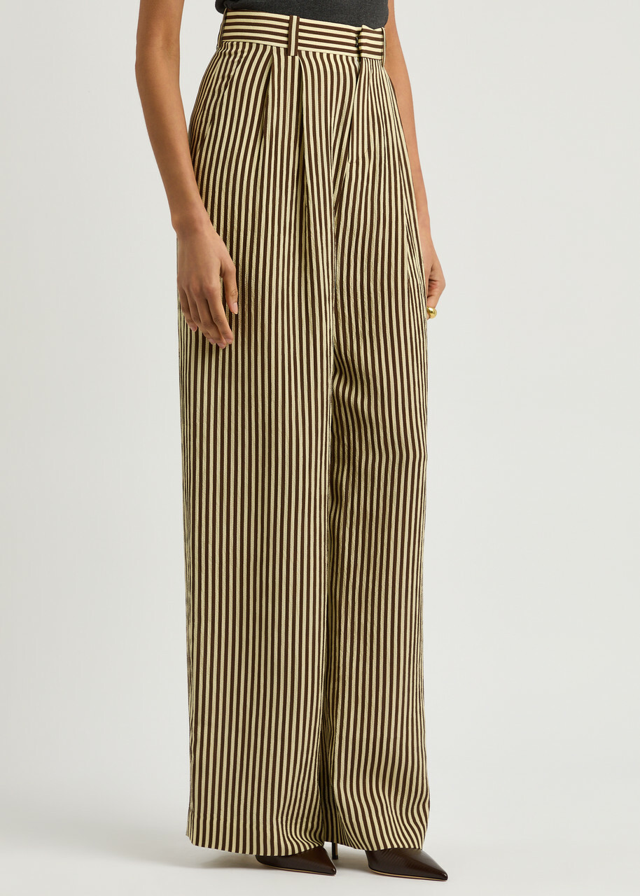 Petar Petrov Striped Wide-leg Seersucker Silk Trousers Brown