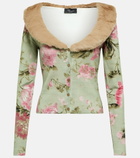 Blumarine - Faux fur-trimmed floral cardigan