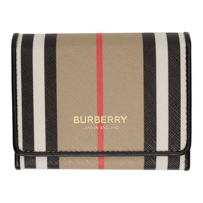 Burberry Beige E-Canvas Icon Stripe Sidney Trifold Card Holder Burberry