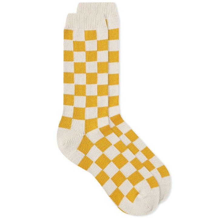 Photo: RoToTo Checkerboard Crew Sock in Ivory/Yellow