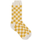 RoToTo Checkerboard Crew Sock in Ivory/Yellow