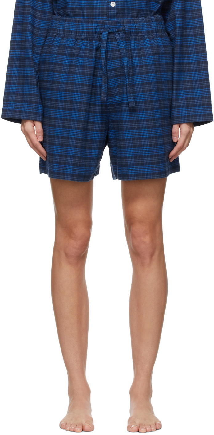 Tekla Blue Flannel Sleep Shorts Tekla Fabrics