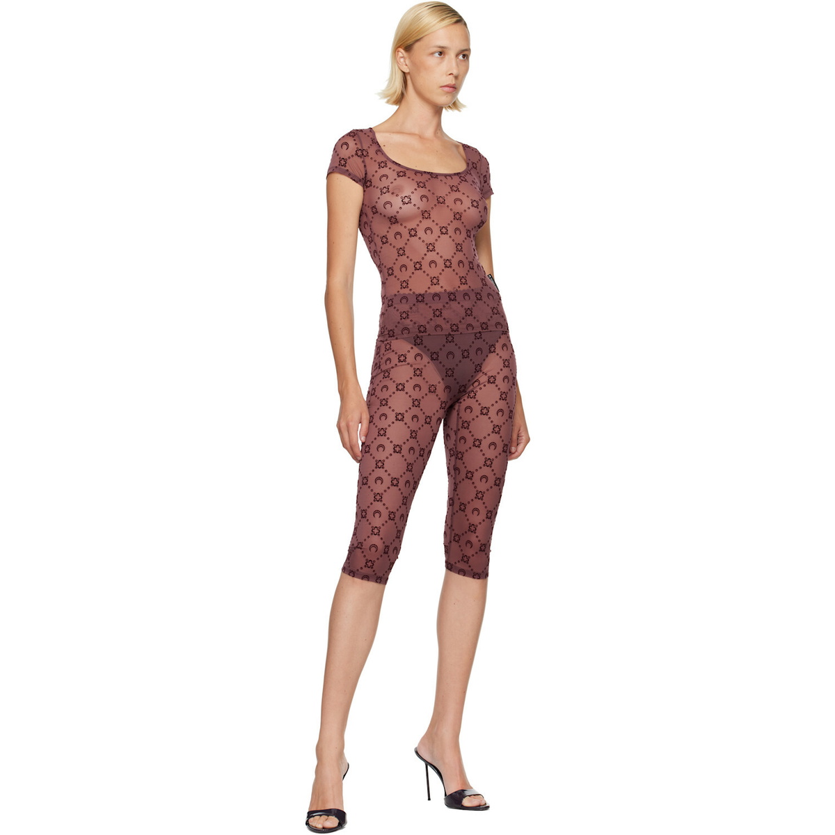 Marine Serre Burgundy Moonogram Mesh Flock Capri Leggings