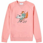 Maison Kitsuné Men's by Olympia Le-Tan Coffee Fox Crew Sweat in Bubble Gum Pink