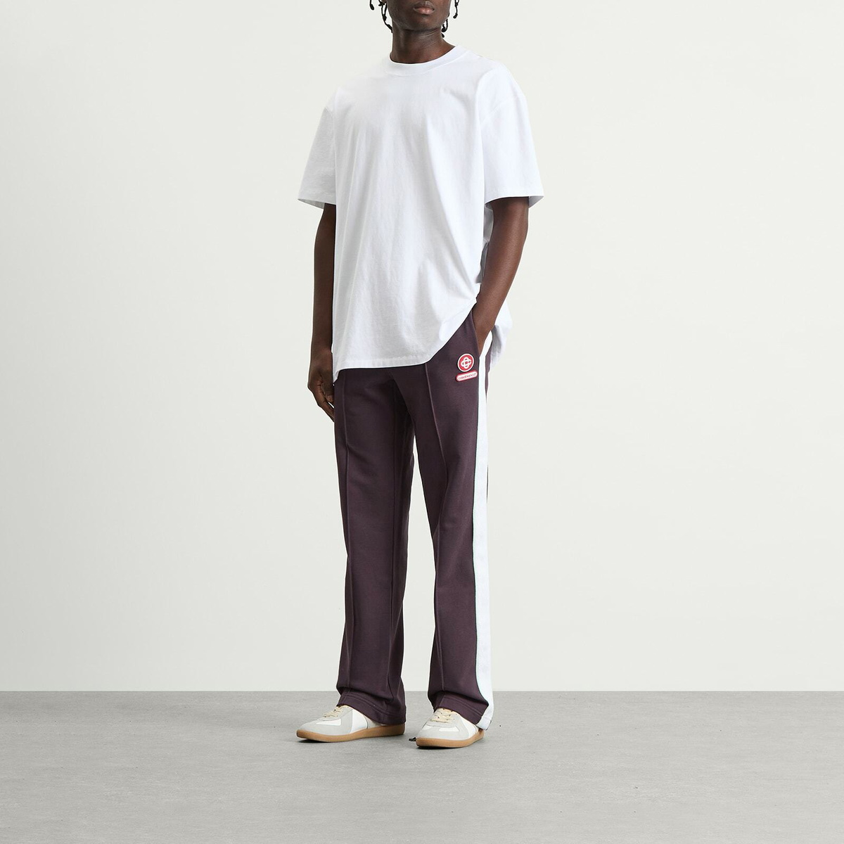 Casablanca Men's Loopback Laurel Tape Pintuck Jogger in Aubergine