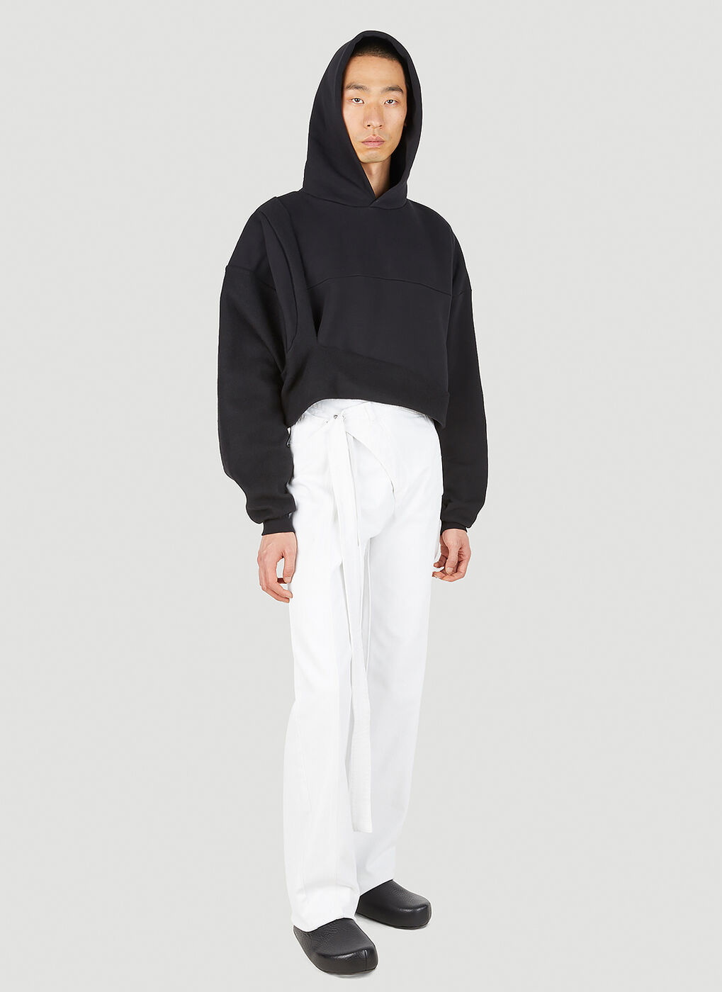 Otto Cropped Draped Hooded Sweatshirt in Black Ottolinger
