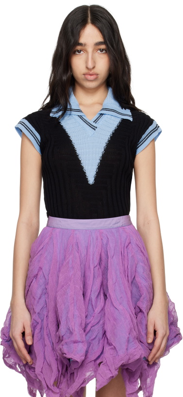 Photo: Kiko Kostadinov Blue & Black Quimby Sleeveless Knit Polo