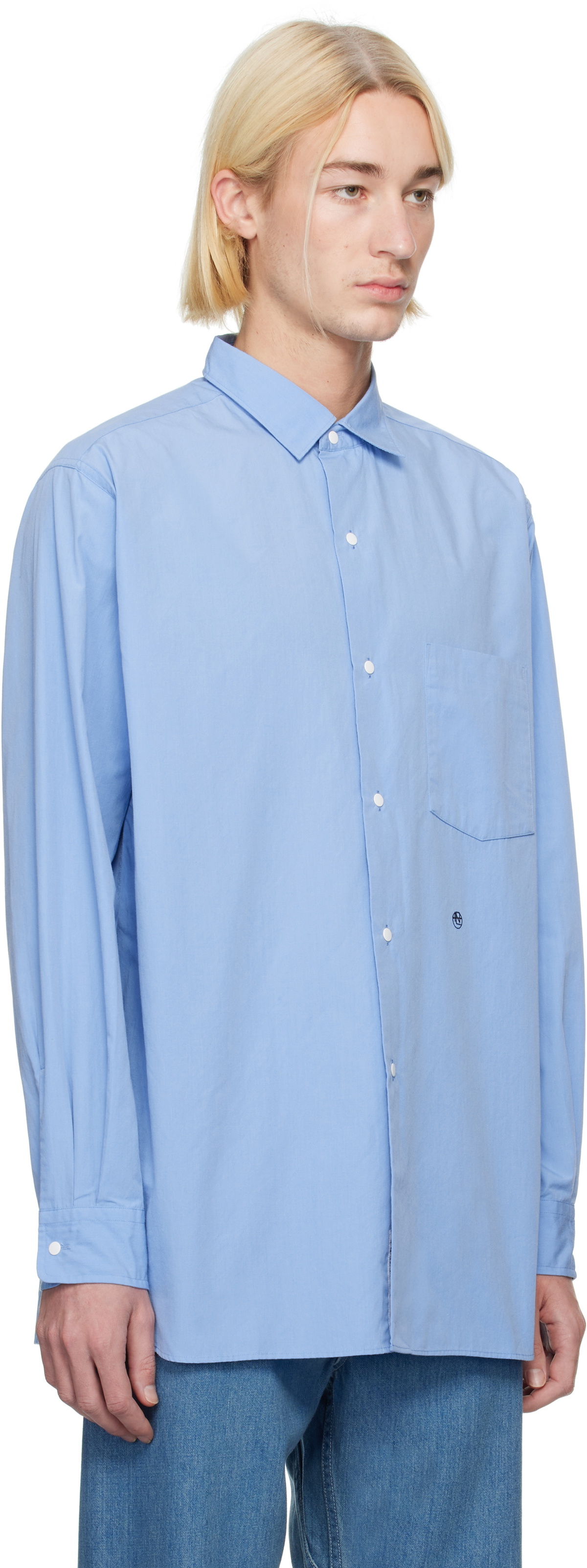 nanamica Blue Regular Collar Wind Shirt Nanamica