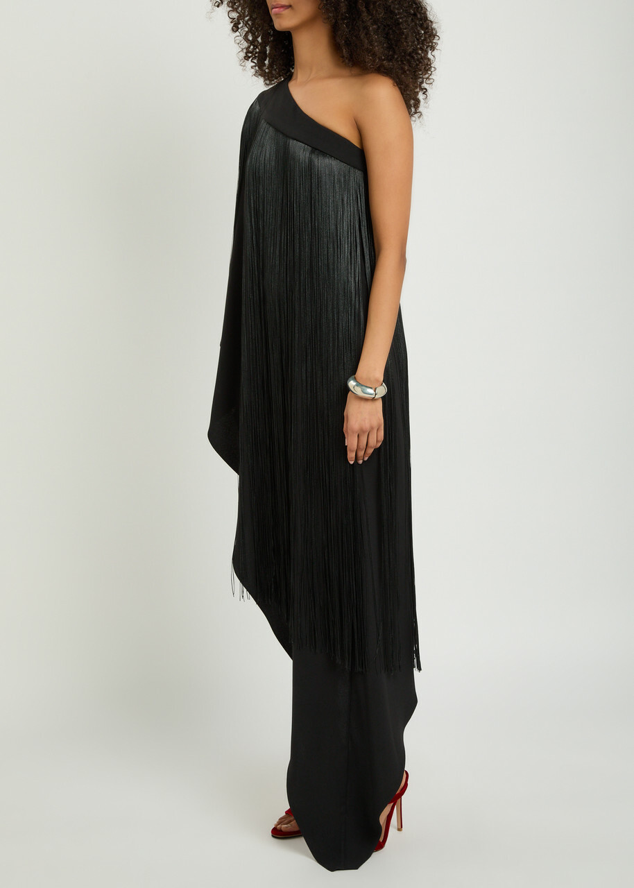 The New Arrivals Ilkyaz Ozel Angelica Fringed Woven Maxi Dress Black