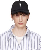 AMI Paris Black Cotton 'Ami de Coeur' Felt Patch Cap