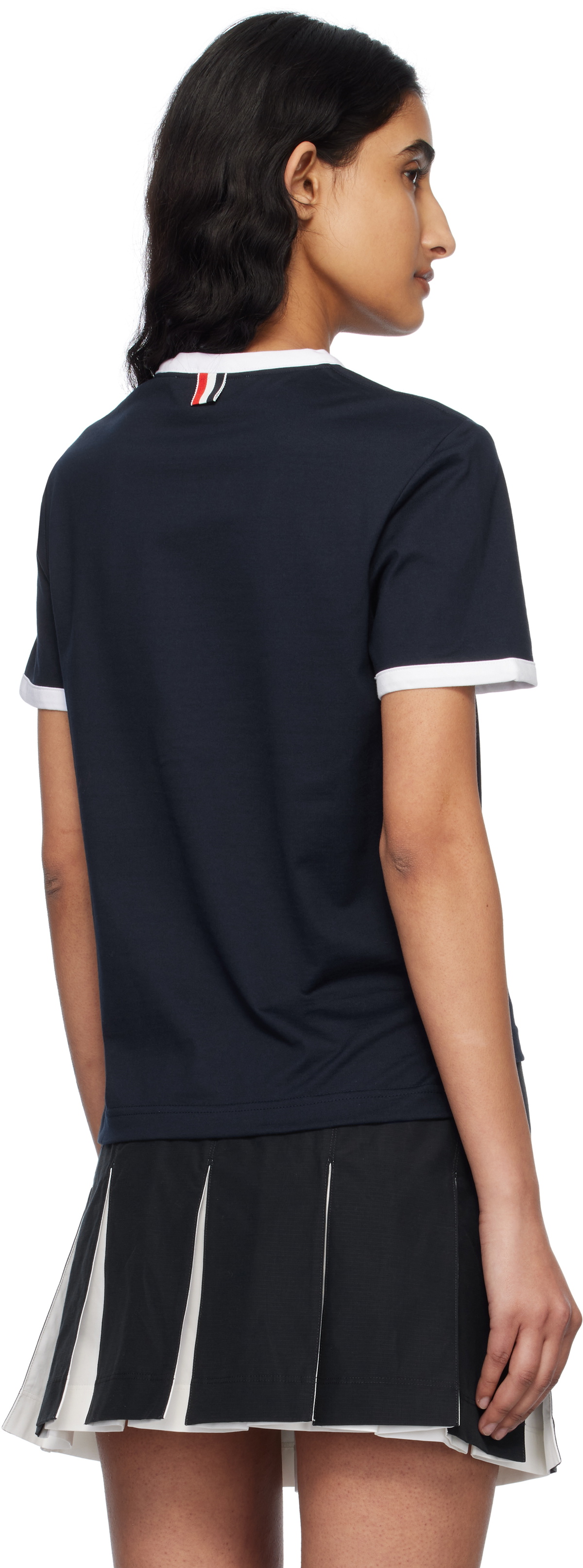 Thom Browne Navy RWB-Stripe Logo-Patch T-shirt