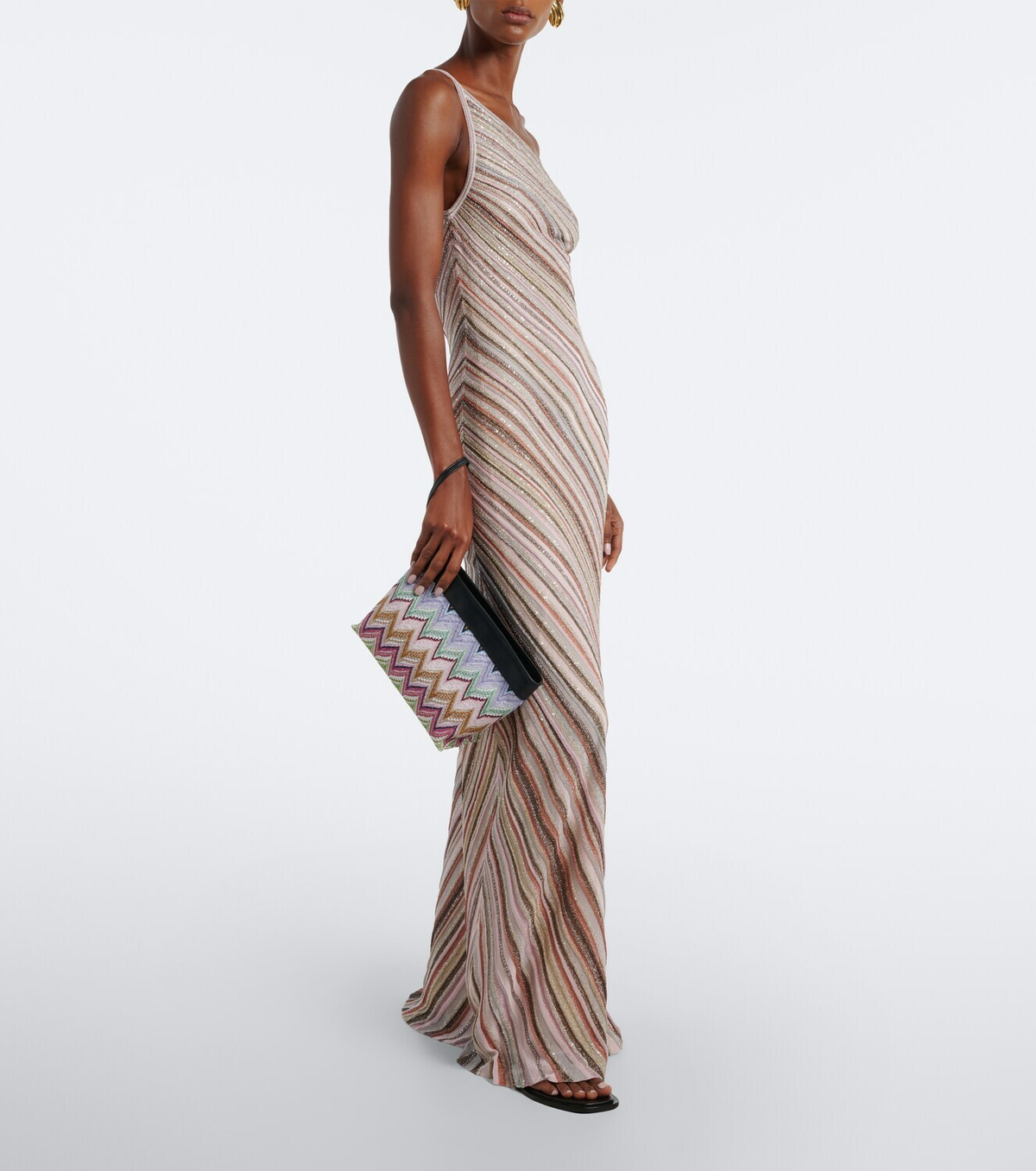 Missoni Zigzag leather-trimmed lamé pouch
