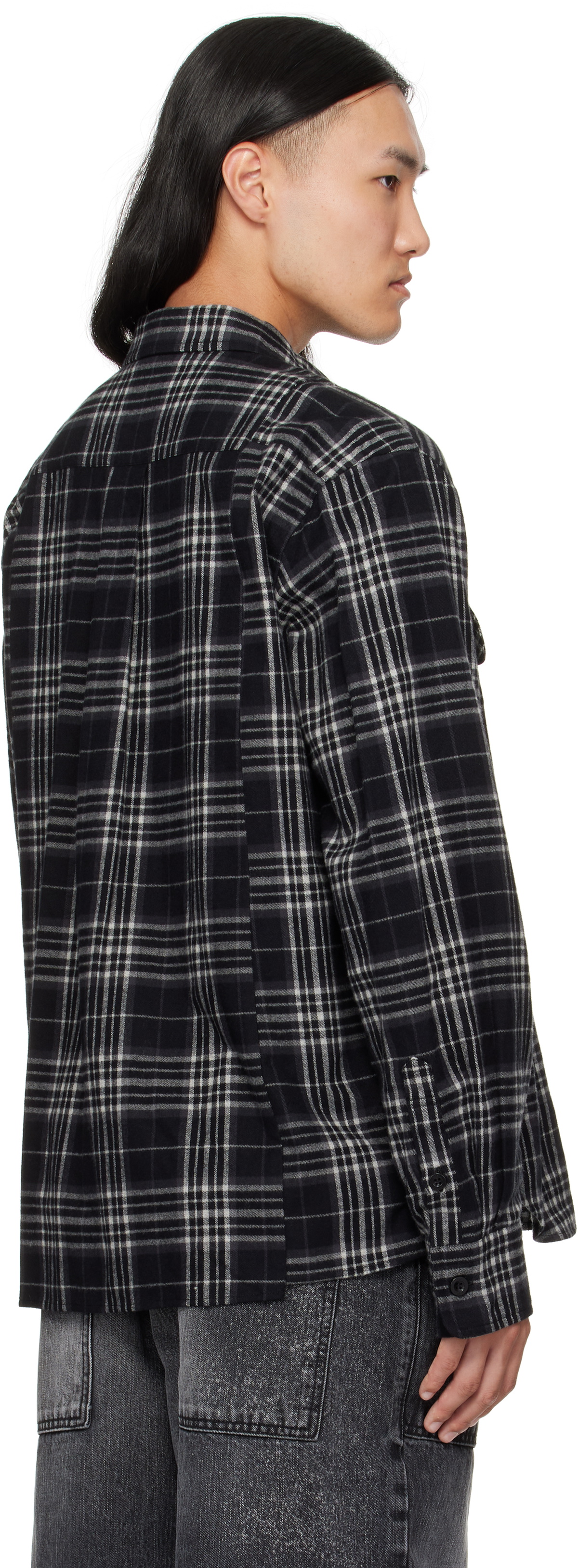 sacai Black Plaid Flannel Shirt