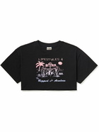 Y,IWO - Half Tee Cropped Printed Cotton-Jersey T-Shirt - Black