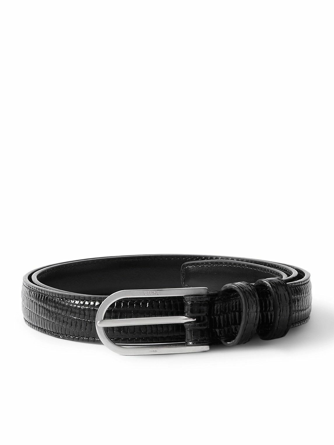 CELINE - 2cm Lizard-Effect Leather Belt - Black