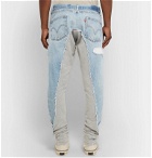 Greg Lauren - Tapered Cotton Twill-Panelled Mélange Loopback Jersey Sweatpants - Blue