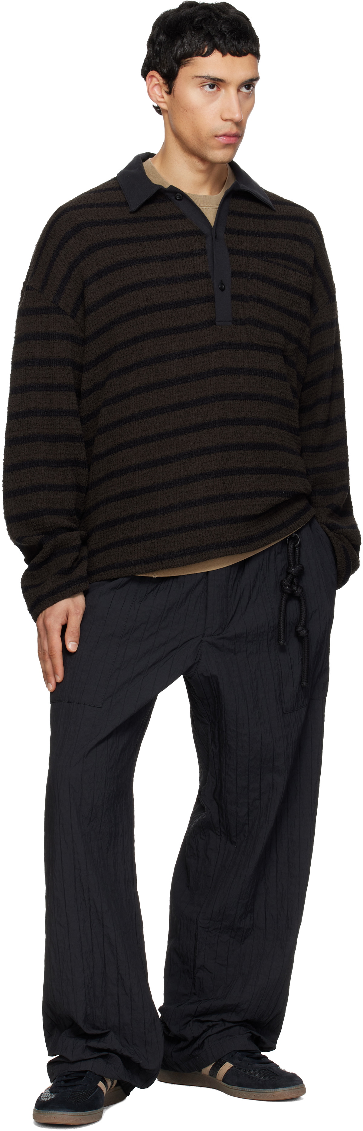 Song for the Mute Black Wide Weave Stripe Gym Track Pants