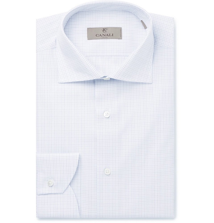 Photo: Canali - Light-Blue Checked Cotton-Poplin Shirt - Men - White