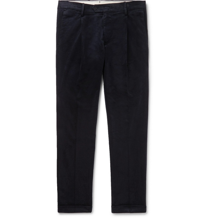 Photo: NN07 - Navy Codo Pleated Cotton-Blend Corduroy Trousers - Blue