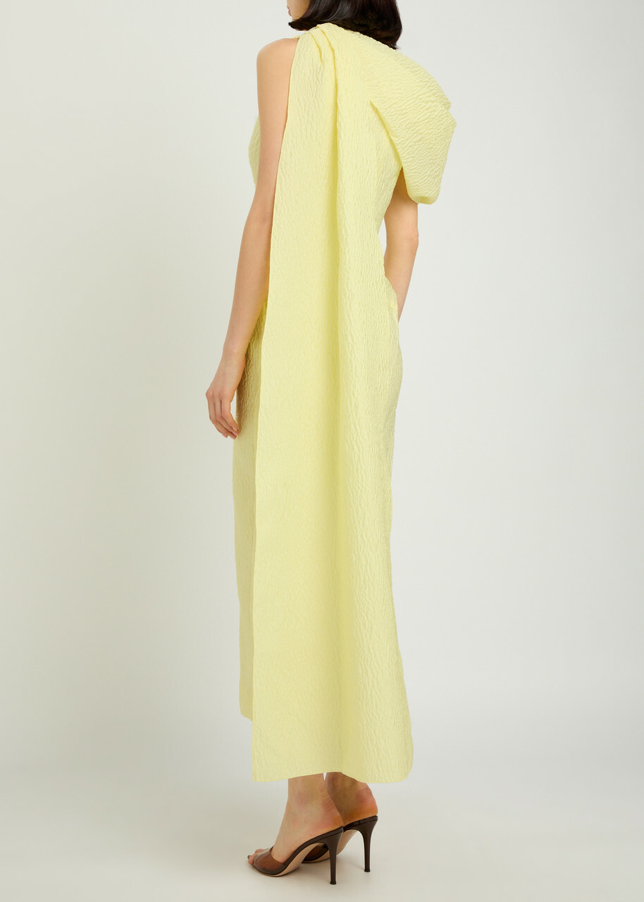 Roksanda Maite Cape-effect Cloqué Midi Dress Yellow Lemon