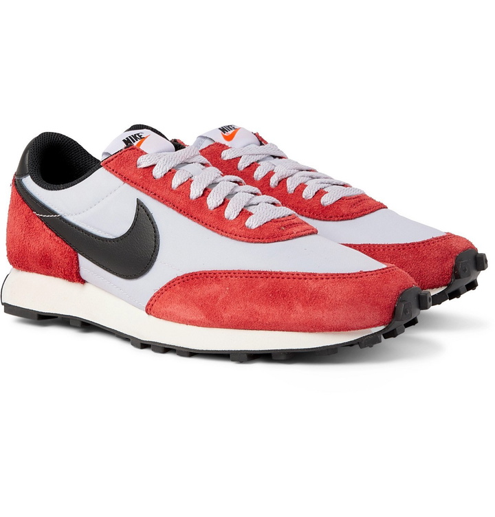 Photo: NIKE - Daybreak Leather-Trimmed Suede and Mesh Sneakers - Red