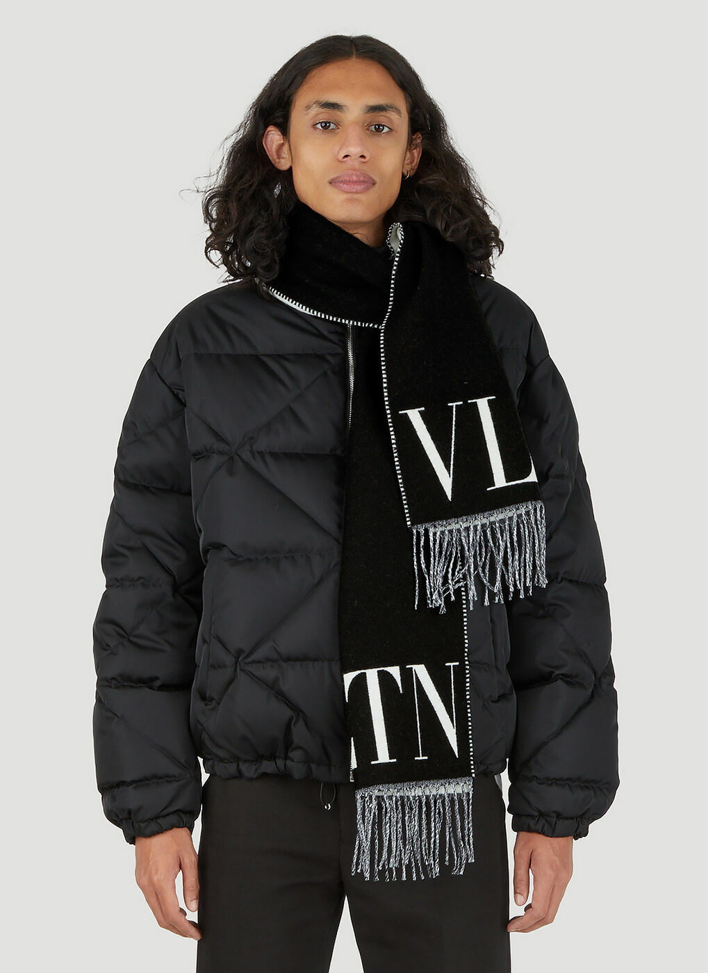 VLTN Knit Logo Scarf in Black Valentino