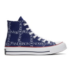 JW Anderson Blue Converse Edition Grid Logo Chuck 70 Hi Sneakers