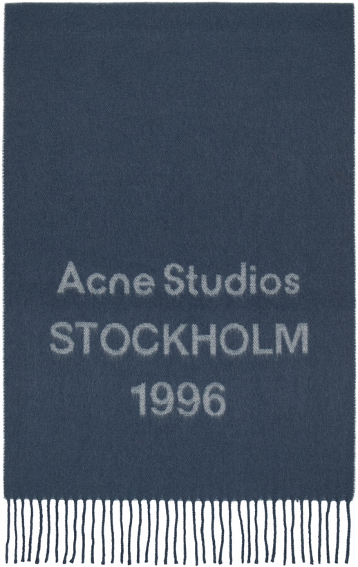 Photo: Acne Studios Blue Wide Logo Scarf