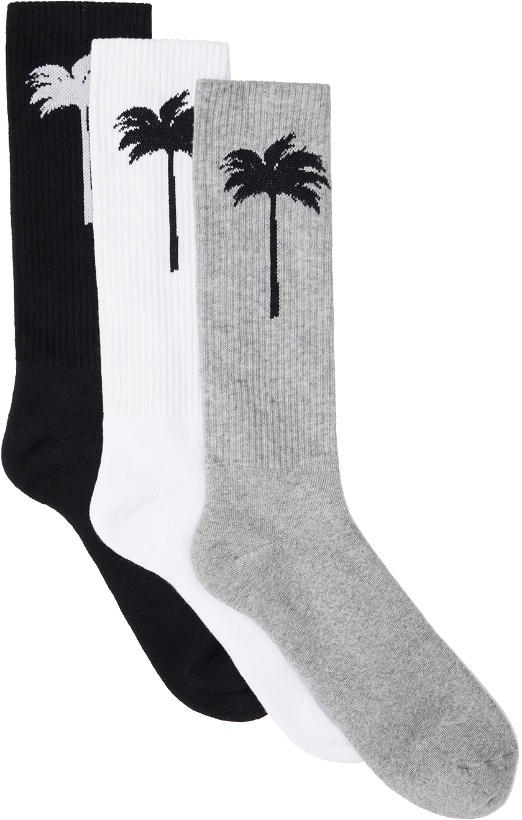 Photo: Palm Angels Three-Pack Multicolor 'Palm' Socks