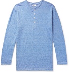 Schiesser - Helmut Striped Linen-Jersey Henley T-Shirt - Blue