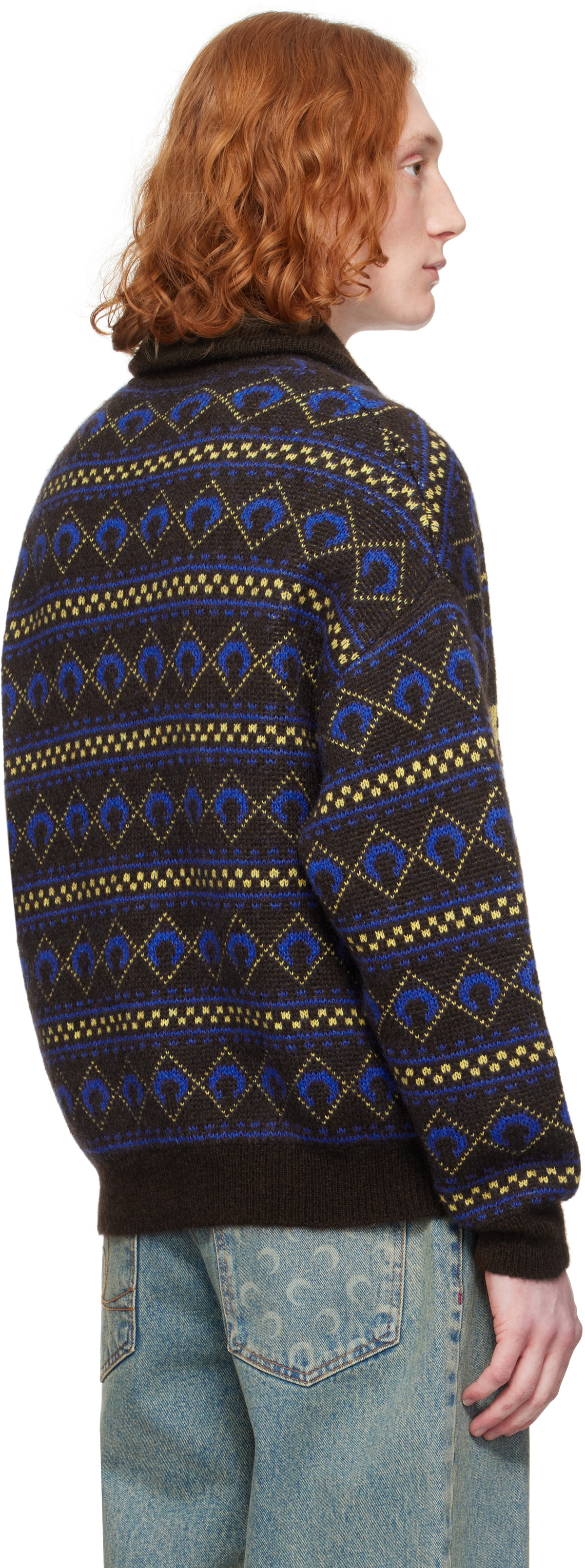 Marine Serre Brown 'Marine Serre' Jacquard Knit Crewneck Sweater