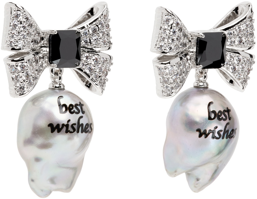 JIWINAIA Silver & White 'Best Wishes' Pearl Earrings