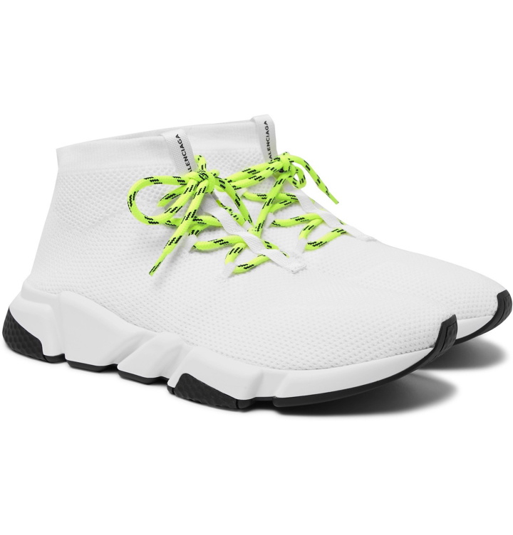 Photo: Balenciaga - Speed Sock Stretch-Knit Sneakers - White