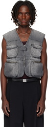 LU'U DAN Gray Wadded Denim Cargo Vest