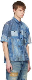 FDMTL Blue Printed Patchwork Shirt